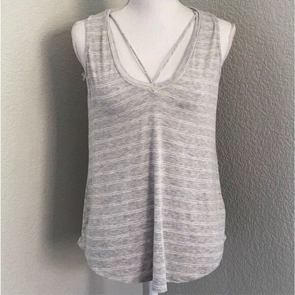 Lush Heather Gray & White Striped Flowy Tank Size Small - Picture 1 of 8